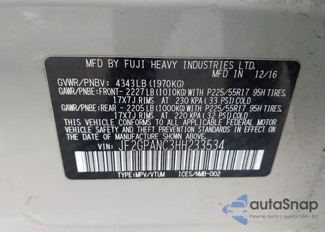 2017 Subaru Crosstrek 2.0I Limited z USA, uszkodzony, nr VIN JF2GPANC3HH233534